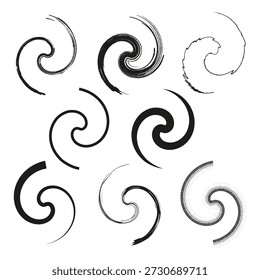 Coleção de espiral Vetor. Símbolo de rotação em espiral. Ilustração do movimento em vórtice. Conjunto de imagens de gráficos de curva preta. EPS 10.