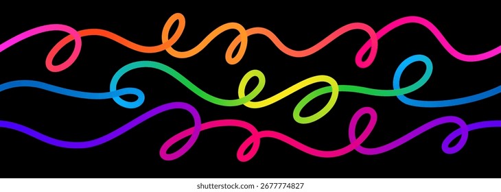 Swirl Color Gradient Lines. Vector Abstract Rainbow Ribbons. 3D Curve Swirl Strokes. Flowing Lines Graphic Design