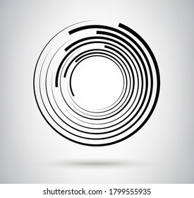 Swirl concentric ring segments. Stripes in circle form with rotation effect. Abstract round design element.