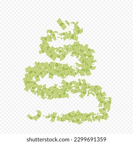 Swirl Confetti Vector Transparent Background. Monetary Finance Poster. Fly Green Money Design. Scatter Cash Fall Certificate.