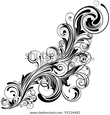 Swirl Corner Black Design Detailed Floral Design Stock Vector (Royalty