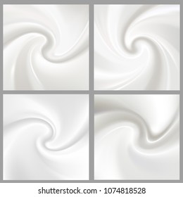 Swirl creamy textures set, vector illustration. Top view of  white milk,  yogurt, cosmetics product, vector illustration