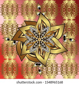 Swirl and curl pattern on yellow and neutral colors. Vector illustration. In vintage style. Perfect for wallpapers, web page backgrounds, surface textures, textile. Seamless.