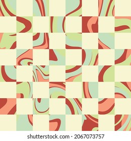 Swirl Curvy Psychedelic Groovy Funky Checkerboard Fashion Textile Phone Case Stationary Wallpaper Background Seamless Pattern