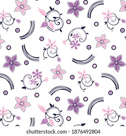 Swirl decorative daisies pattern for textile print