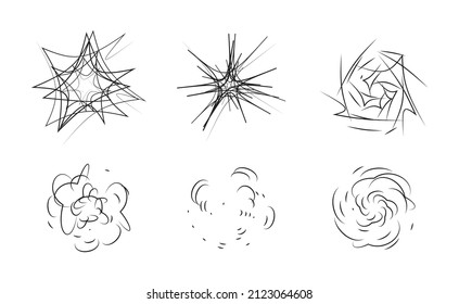 Schwirl gestaltete Elemente. Abstraktes Kurvendiagramm-Grafikdesign. Set aus rundem Drehwirbel.
