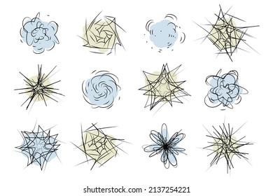 Swirl design elements. Abstract curve cartoon graphic design. Set of twist circular vortex.