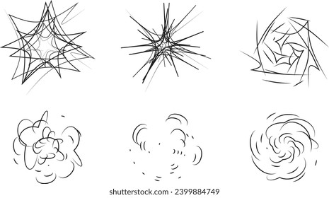 Swirl design elements. Abstract curve cartoon graphic design. Set of twist circular vortex.