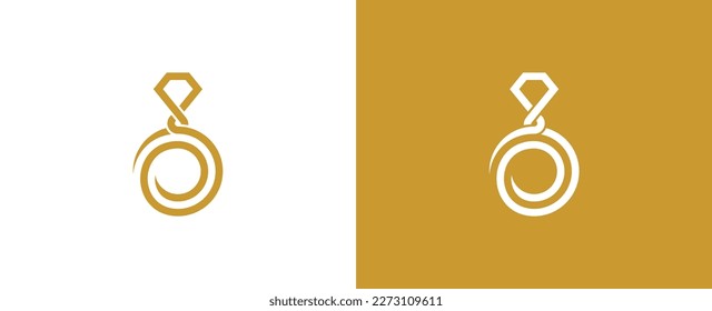 Símbolo del icono de símbolo del concepto del logotipo del anillo del diamante de Swirl Elemento de diseño. Joyería, Logotipo Joyero. Plantilla de ilustración de vector