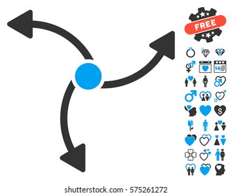 Swirl Direction icon with bonus decoration images. Vector illustration style is flat rounded iconic blue and gray symbols on white background.