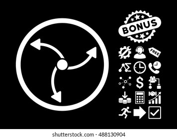 Swirl Direction icon with bonus pictogram. Vector illustration style is flat iconic symbols, white color, black background.