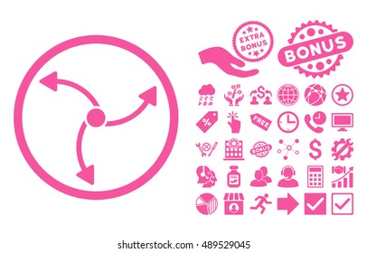 Swirl Direction pictograph with bonus elements. Vector illustration style is flat iconic symbols, pink color, white background.
