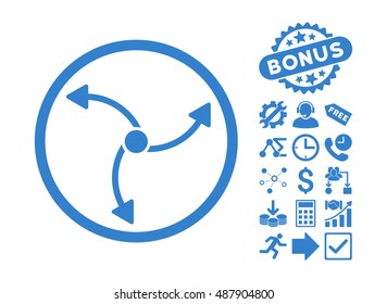 Swirl Direction pictograph with bonus pictogram. Vector illustration style is flat iconic symbols, cobalt color, white background.