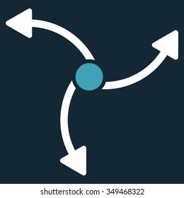 Swirl Direction vector icon. Style is bicolor flat symbol, blue and white colors, rounded angles, dark blue background.