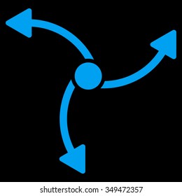 Swirl Direction vector icon. Style is flat symbol, blue color, rounded angles, black background.