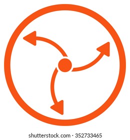 Swirl Direction vector icon. Style is flat circled symbol, orange color, rounded angles, white background.