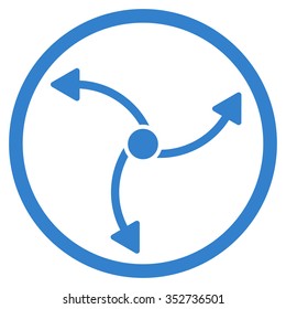 Swirl Direction vector icon. Style is flat circled symbol, cobalt color, rounded angles, white background.
