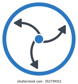 Swirl Direction vector icon. Style is bicolor flat circled symbol, smooth blue colors, rounded angles, white background.
