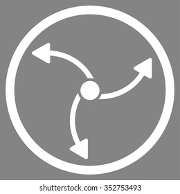 Swirl Direction vector icon. Style is flat circled symbol, white color, rounded angles, gray background.