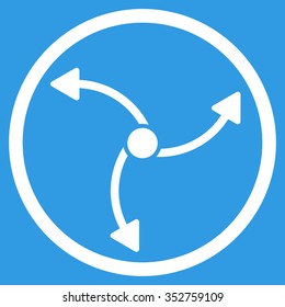 Swirl Direction vector icon. Style is flat circled symbol, white color, rounded angles, blue background.