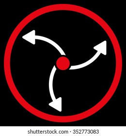 Swirl Direction vector icon. Style is bicolor flat circled symbol, red and white colors, rounded angles, black background.