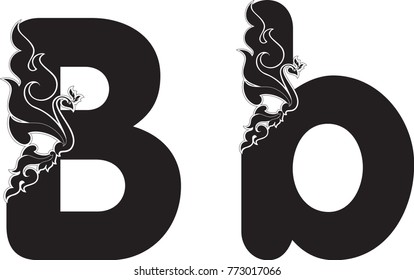 Swirl Doodle Alphabet Letter B with Abstract Swan, Art Font designed for Artwork, Symbol, Typing Design, Tattoo, Logo, Screen Printing, Pattern, Texture, Background, Stencil Woodwork, Paper Art
