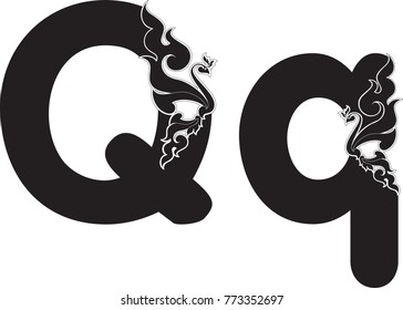 Swirl Doodle Alphabet Letter Q with Abstract Swan, Art Font designed for Artwork, Symbol, Typing Design, Tattoo, Logo, Screen Printing, Pattern, Texture, Background, Stencil Woodwork, Paper Art