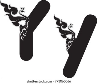 Swirl Doodle Alphabet Letter Y with Abstract Swan, Art Font designed for Artwork, Symbol, Typing Design, Tattoo, Logo, Screen Printing, Pattern, Texture, Background, Stencil Woodwork, Paper Art