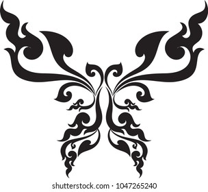 Swirl Doodle Floral Butterfly designed for Artwork, Tattoo, Symbol, Frame, Paperwork, woodworking, and Metalwork. Traditional Laos, Thai and Cambodia Artwork Style, Vector Format