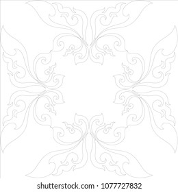 Swirl Doodle Floral Butterfly Frame Vector Format, Traditional Southeast Asia Art Style, Thai and Laos Artwork Designed for Frame Pattern Texture Wall decor Wallpaper Backdrop Background Paperwork