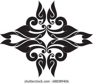 Swirl Doodle Floral Butterfly, Traditional Southeast Asia Art Style, Vector Format