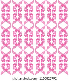 Swirl Doodle Floral Wings and Creeping plant Pattern, Tribal Traditional Thai and Laos Artwork Style
