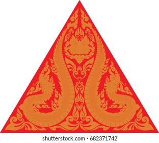 Swirl Doodle Giant Face with Tribal Twins Naga, Traditional Asia Dragon Art Vector Format, Southeast Asia Art Style