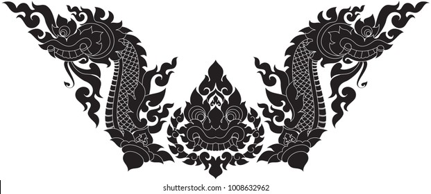 Swirl Doodle Naga Head and Giant Face. Traditional Thai and Laos Artwork Style, Designed for Artwork, Paperwork, Woodwork, Metalwork, Screen printing, Pattern Background, Frame, Tattoo, Stencil