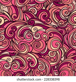 Swirl doodle style seamless pattern in pink colors