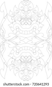 Swirl Doodle Tribal Floral Giant Face, Heart and Twins Birds with Swan Frame Vector Format, Southeast Asia Art Style