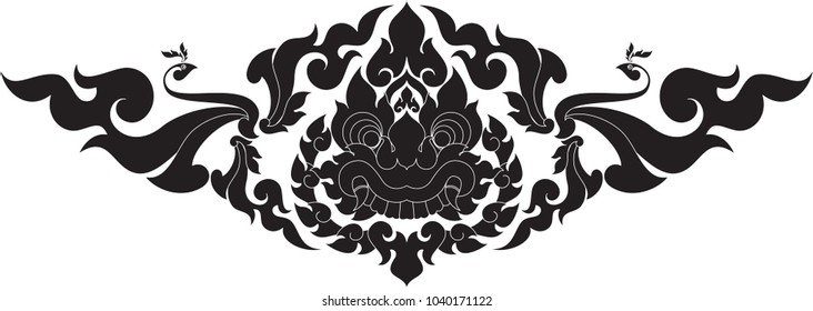 Swirl Doodle Tribal Thai and Laos Traditional Artwork Giant Head and Bird Four Elements concept Desiged for Artwork Woodwork Stencil Wallpaper Paperwork Background Pattern Texture Fabric Tattoo Symbol