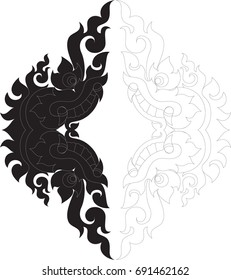 Swirl Doodle Tribal Traditional Naga Head Frame, Symbol, Pattern, Texture, Background, Wallpaper, Tattoo Vector Format, Traditional Southeast Asia Art Style