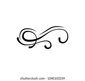 Swirl Elements For Design. Filigree Caligraphy Scroll Flourish. Vintage Vector Illustration Isolated On White Background.