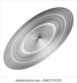 Swirl ellipse symbol. Grayscale abstract shape. Spinning vortex vector. Circular graphic form.