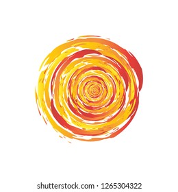 Swirl Fire Circle Abstract Vector Illustration. Grunge Brush Painted Fireball Design. Orange and Red Swirl Template. Swirling cyclone background with space for text, abstract design concept