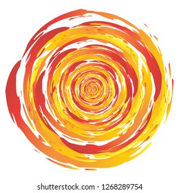 Swirl Fire Circle Abstract Vector Illustration. Grunge Brush Painted Fireball Design. Orange and Red Swirl Template. Swirling cyclone background with space for text, abstract design concept