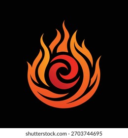 Swirl Fire Flame Logo Design auf schwarzem Hintergrund Vektor