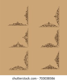 Swirl floral design corner vintage set old style Vector