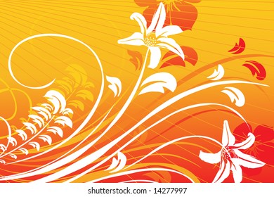 swirl and floral elements red and yellow, wallpaper