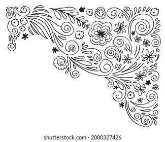 Swirl floral frame for concept design and photo frame.Doodle Design Elements Hand Drawn Vector Illustration