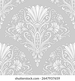 Swirl floral pattern, grey and white colors. Seamless floral pattern-761.