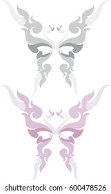 Swirl floral phoenix and butterfly set vector illustration, tattoo, pattern, texture, Southeast Asia Art Design