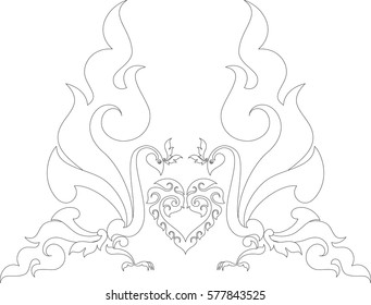 Swirl floral phoenix with floral heart vector illustration, tattoo, pattern, texture, wallpaper, Southeast Asia Art Design