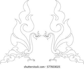 Swirl floral phoenix vector illustration, tattoo, pattern, texture, wallpaper, background, Southeast Asia Art Design